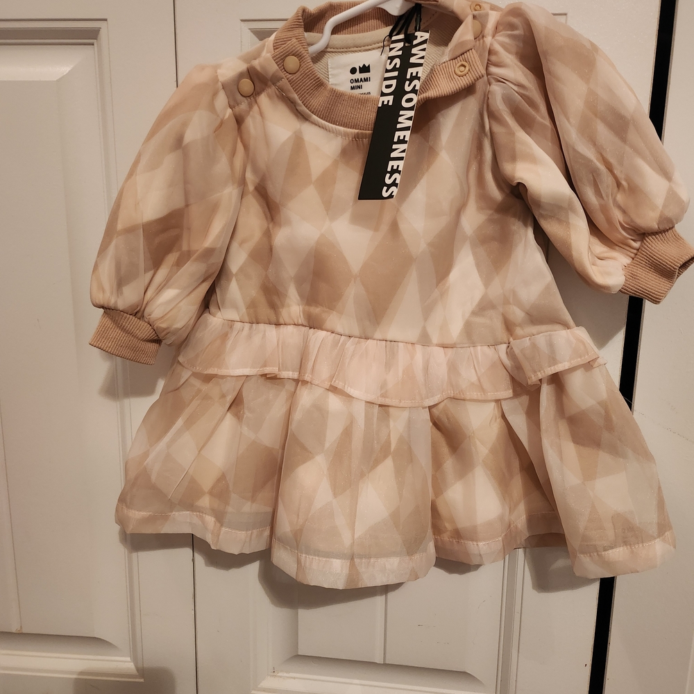 Omamimini Beige Diamond Pattern Dress